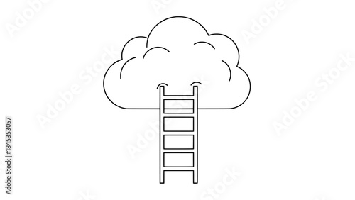 Conceptual illustration of a ladder reaching up to a fluffy cloud, symbolizing aspiration, goals, success, or reaching new heights.
