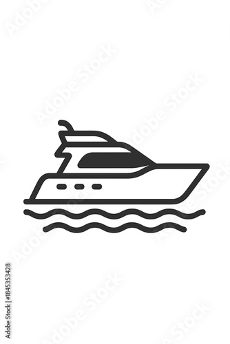 Simple outline icon of a luxury motor yacht cruising on water
