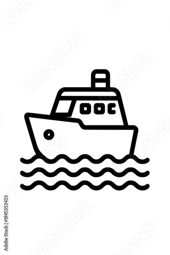 Outline icon of a motorboat cruising on wavy water surface