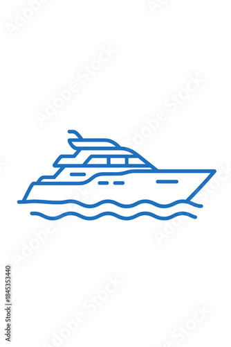 Luxury motor yacht cruising on water line art icon design