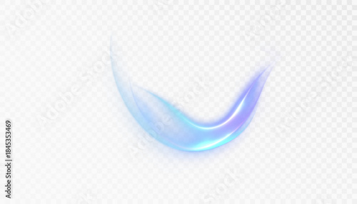Glowing blue-purple wave with smooth gradient and fluid motion, creating a luminous, futuristic design element for technology and energy concepts on transparent background