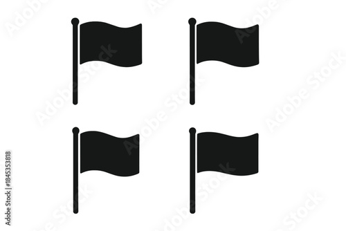 Four black waving flag icons mounted on vertical poles