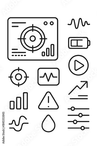 Outline icons for audio control settings and signal monitoring elements