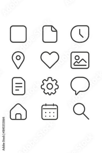 Basic outline user interface icons for navigation and application settings