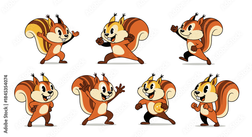 Obraz premium Cute Cartoon Squirrels Poses Collection.