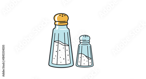 A charming illustration depicts a pair of classic salt and pepper shakers, showcasing their simple design and essential role in dining and cooking.