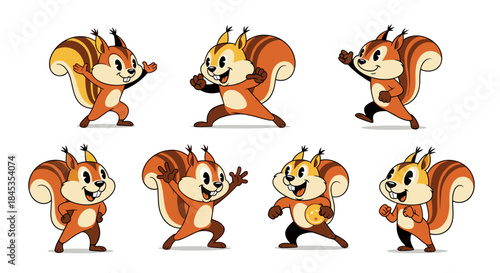 Cute Cartoon Squirrels Poses Collection.