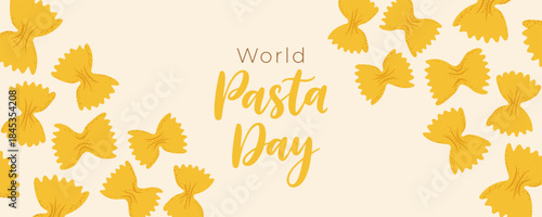 World Pasta Day banner with farfalle pasta for menus or event