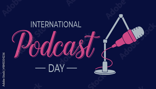 International Podcast Day Banner with microphone on a stand
