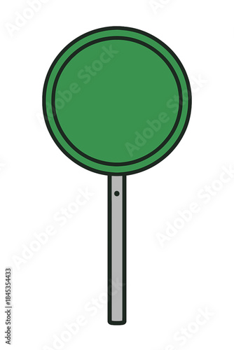Blank circular green traffic sign mounted on a pole with copy space