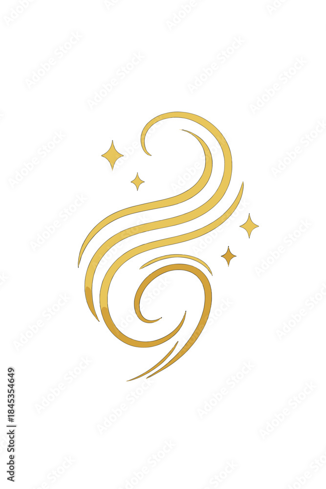 Fototapeta premium Golden swirling abstract flourish with sparkles isolated on white background