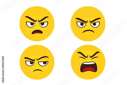 Four distinct yellow emoji faces showing anger and frustration