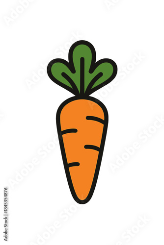 Simple cartoon orange carrot vegetable with green leafy top