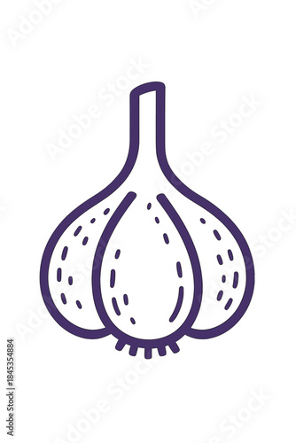 Stylized outline drawing of a whole garlic bulb showing detailed cloves