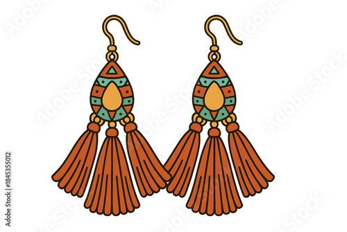Bohemian tassel earrings with tribal geometric pattern jewelry design