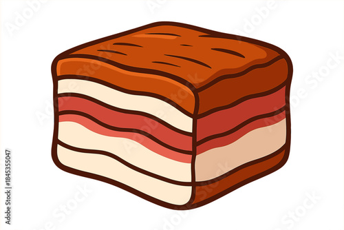 Cartoon depiction of layered pork belly with crispy skin texture