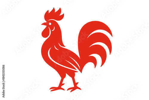 Stylized red rooster silhouette profile icon on white background