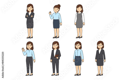 Set of professional business women characters in various poses and outfits