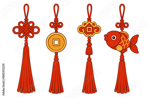 Four traditional Chinese decorative hanging knots and good luck charms