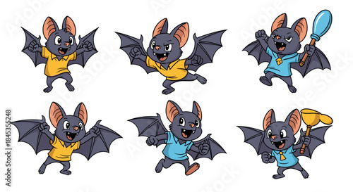 Cute Cartoon Bats in Various Poses and Outfits.