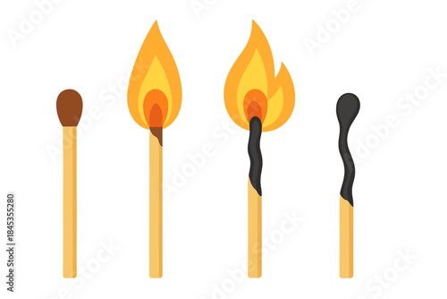 Progression of a match from unlit state to fully burnt out