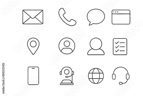 Outline icons set for communication support and contact methods