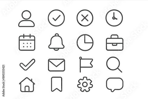 Basic outline icons for application navigation and essential user interface functions