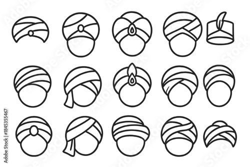 Outline icons representing diverse styles of male turban headwear