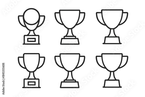 Six outline trophy icons representing achievement and competition victory