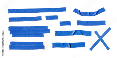 Blue Painter's Tape Strips on transparent Background Forming Abstract Cross Shape for Design and Craft