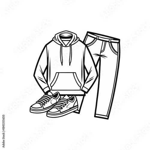 Illustration of casual outfit with hoodie and sneakers