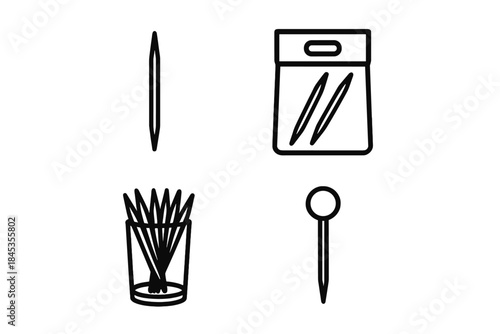 Four black line icons for toothpicks and related dining accessories