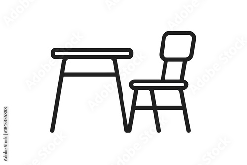 Outline icon of a small table and chair set for home or study