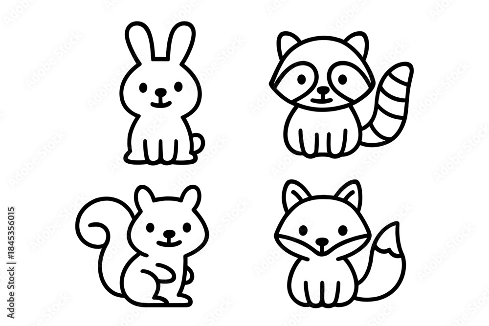 Obraz premium Charming woodland creature icons in simple black outline style