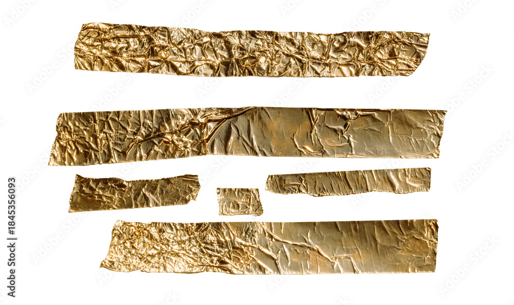 Obraz premium Gold Foil Tape Strips On transparent Background For Craft, Decor, And Packaging Design