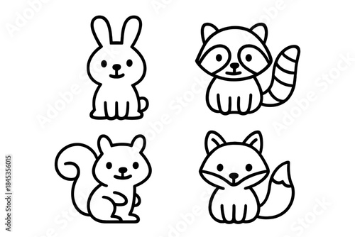 Charming woodland creature icons in simple black outline style
