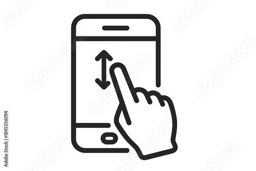 Finger performing vertical scroll gesture on smartphone screen outline
