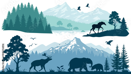 Serene wildlife and majestic mountains in harmony