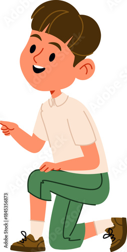 Boy Kneeling And Pointing Cartoon