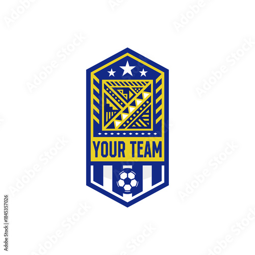 A unique football logo featuring traditional patterns, representing local heritage and team spirit.