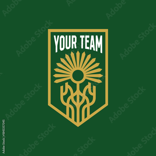 A modern football logo with roots and sunlight, representing strength, unity, and vitality.