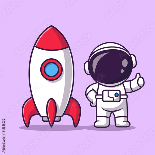Cute Astronaut With Rocket Cartoon
