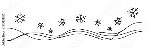 Winter season decoration with falling snowflakes and wavy lines for a festive holiday celebration.