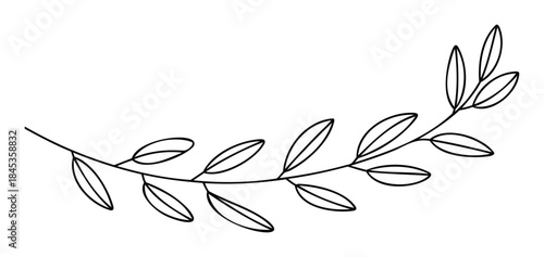 Simple black outline of a delicate leafy branch curving gracefully, perfect for organic themes, natural beauty, or decorative accents in graphic projects.