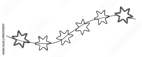 Whimsical star garland strung on a flowing curve, perfect for festive decorations and celebratory themes.