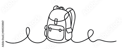 Minimalist line drawing of a backpack with straps and pockets, symbolizing travel or school, perfect for educational or adventure themes.