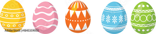 Colorful Easter egg collection vector illustration featuring decorated holiday eggs patterns isolated white background spring celebration flat design
