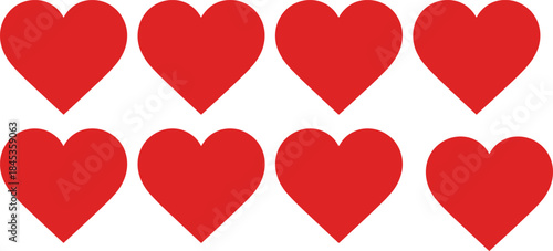 Red heart shape icon set vector illustration symbolizing love romance valentine emotion isolated white background flat design