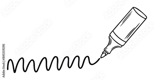 Black and white drawing of a marker pen creating a wavy line, perfect for creative projects and design inspiration.