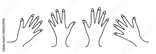 Minimalist line drawings of diverse hand gestures with polished nails, perfect for beauty, wellness, or abstract concepts.